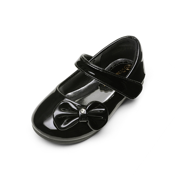 Toddler Girl's Ballerina Bow Flats - BLACK PAT -  0